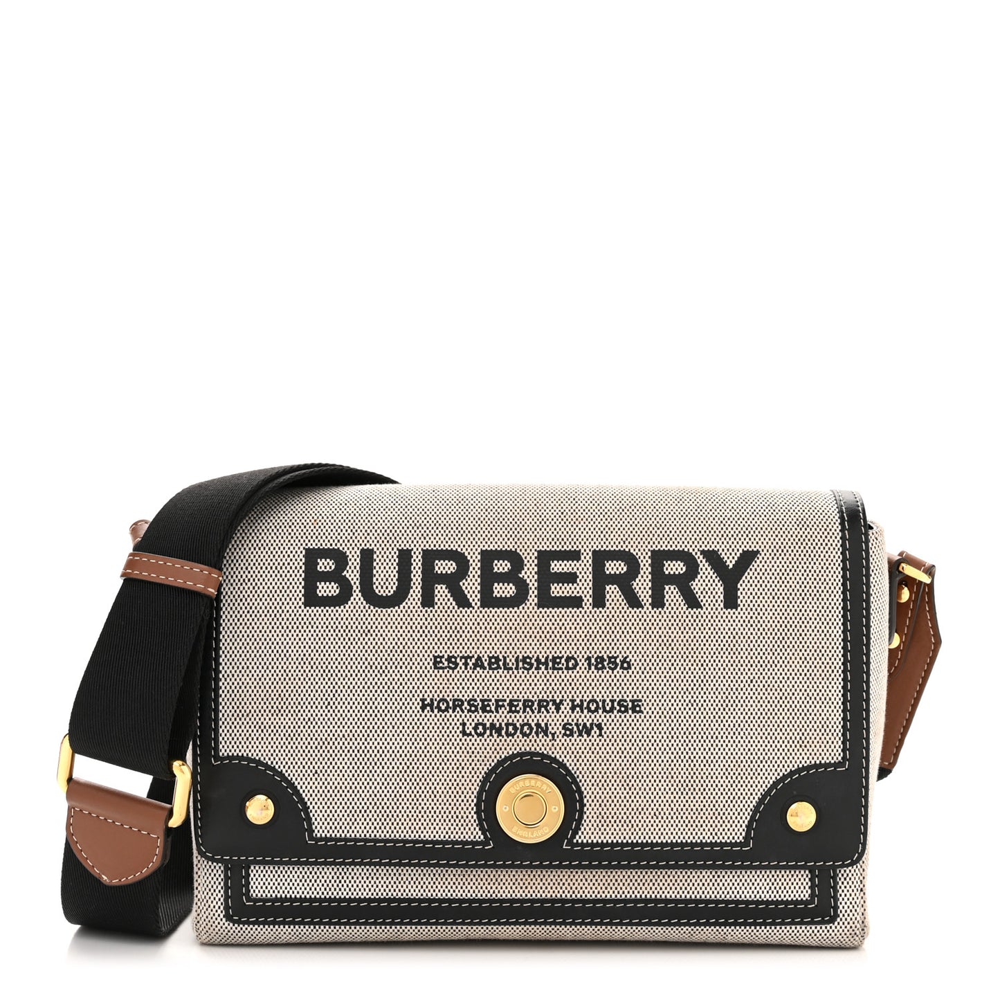 Canvas Horseferry Print Note Crossbody Bag Grey Black