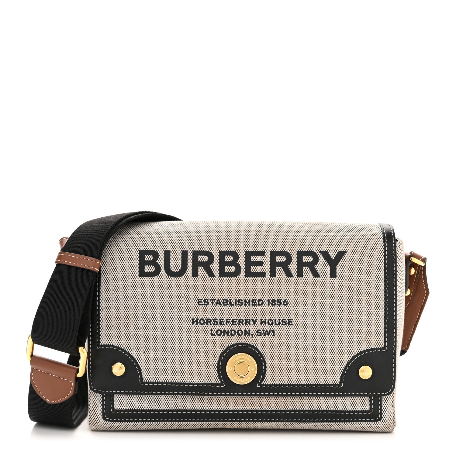 Burberry Canvas Horseferry Print Note Crossbody Bag Grey Black 1 of 13