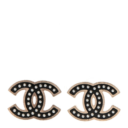 Chanel Resin Pearl CC Earrings Black Gold 1 of 4