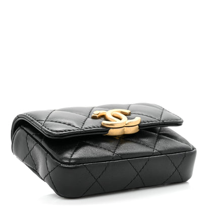 Chanel Lambskin Lacquered Metal Quilted Flap Chain Belt Bag Black 4 of 10