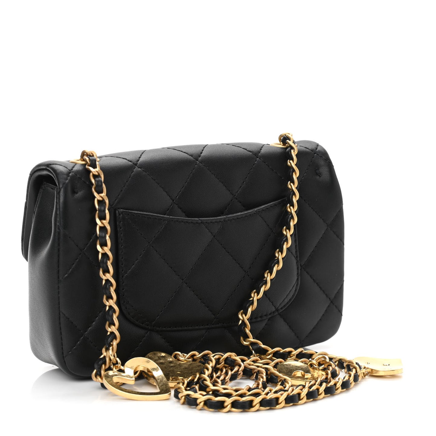 Lambskin Quilted Mini Heart Charms Flap Black