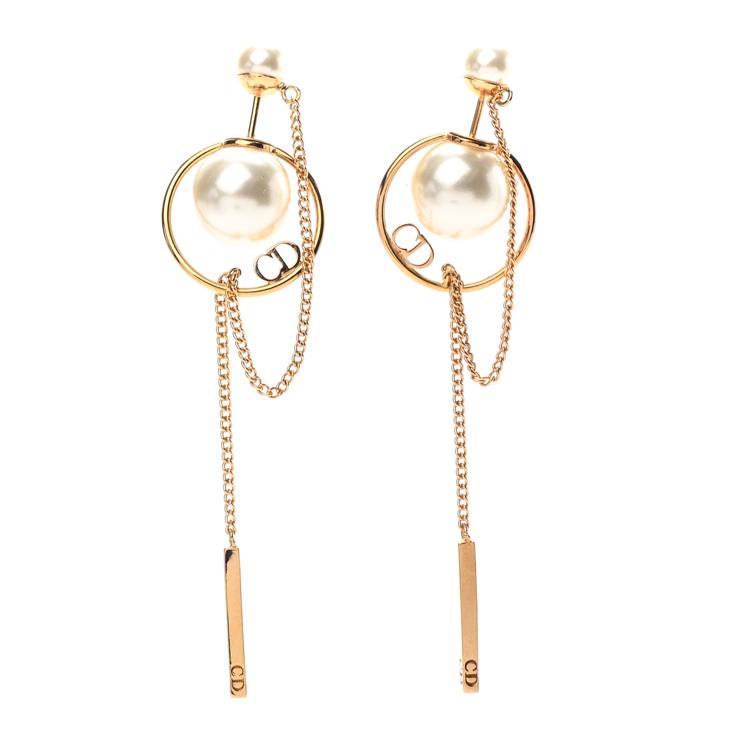 Christian Dior Pearl Tribales Dangle Chain Earrings Gold 1 of 4