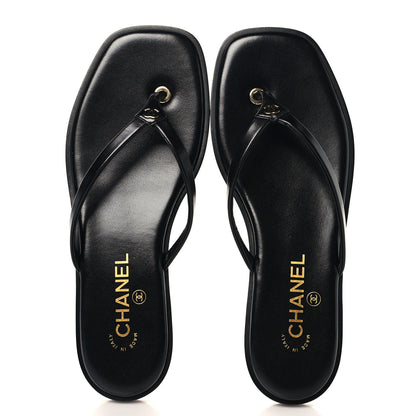 Chanel Goatskin CC Times Square Thong Sandals 39 Black 4 of 20