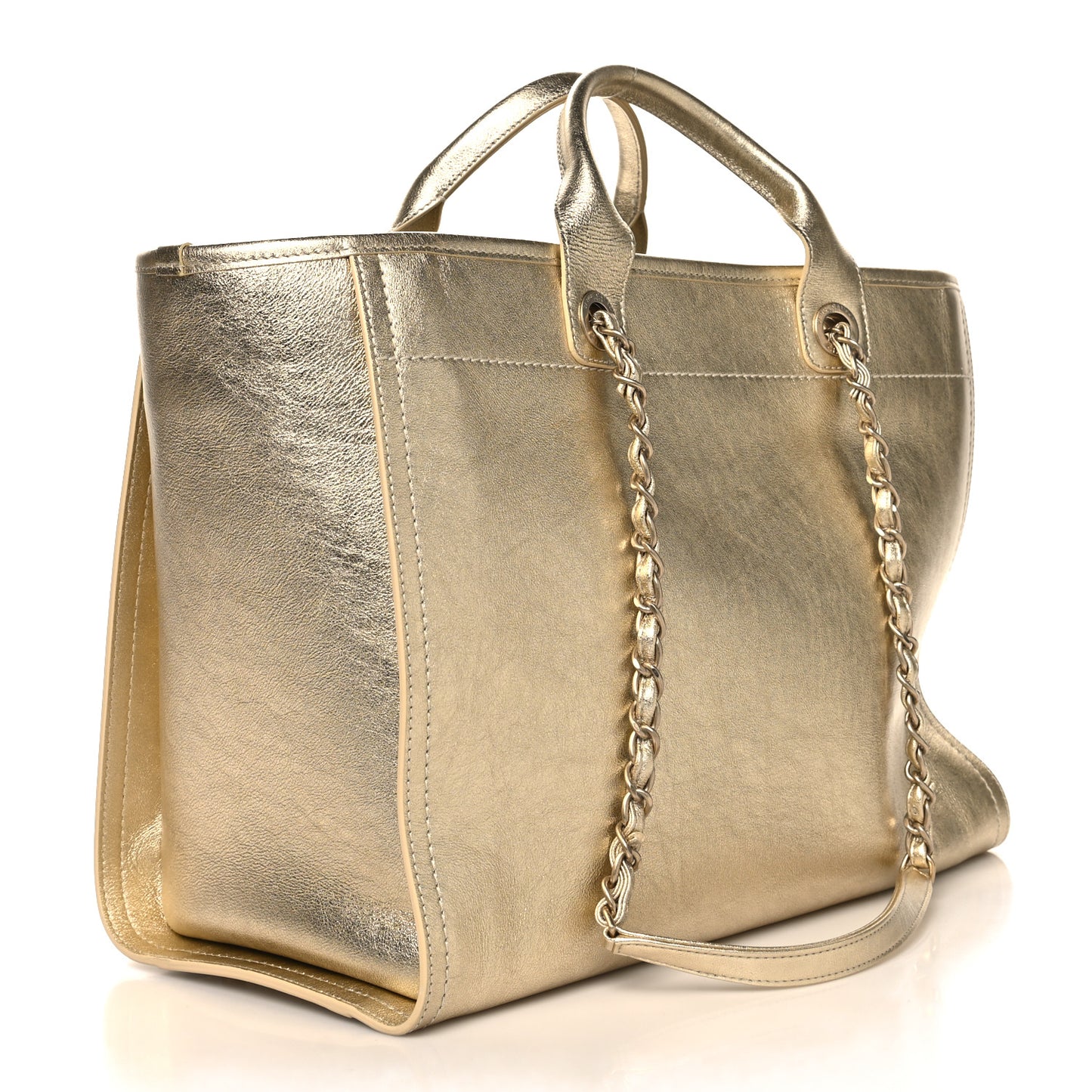 Metallic Calfskin Medium Deauville Tote Gold