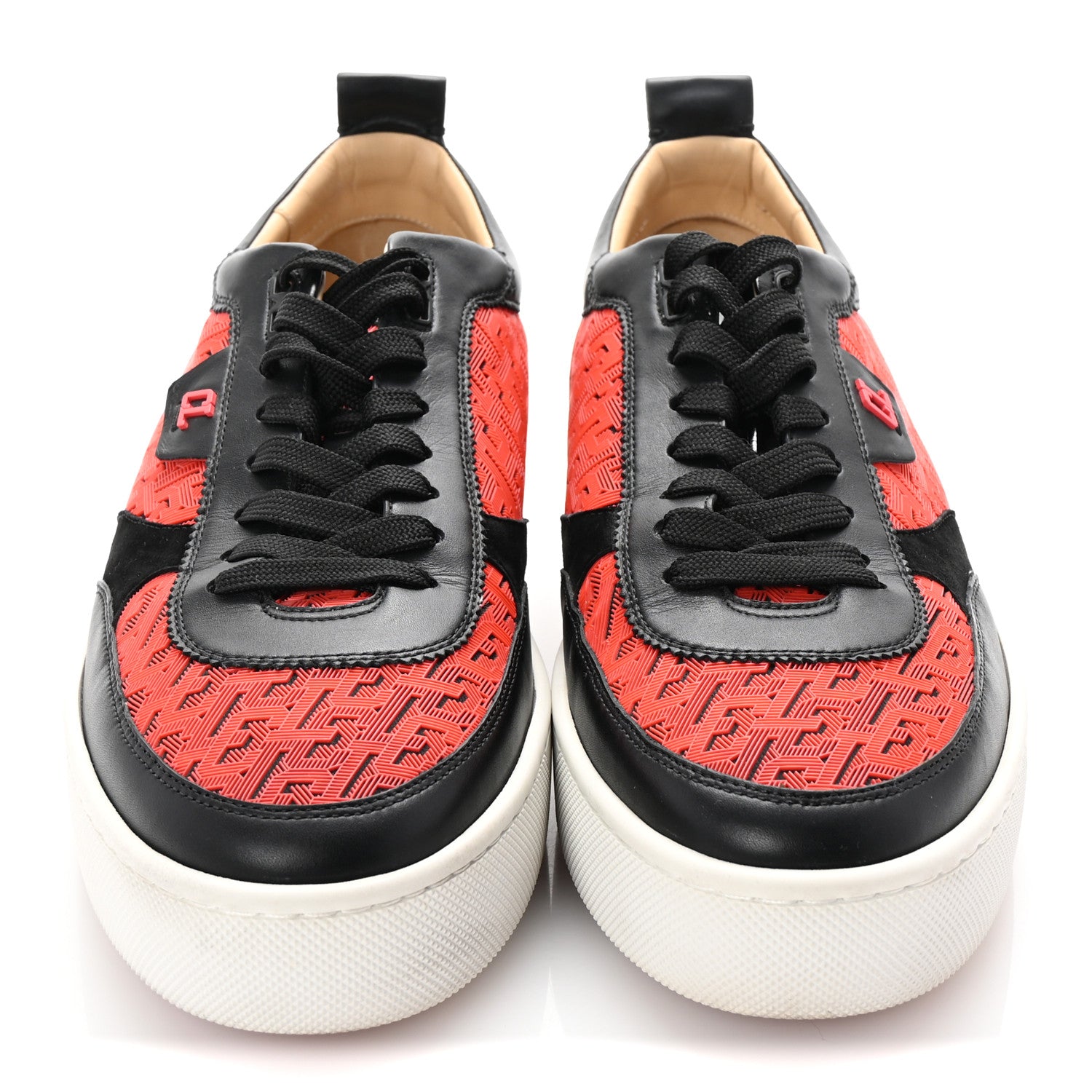 Christian Louboutin Calfskin Printed Mens Happyrui Techno Flat Sneakers 45 Black Smoothie 3 of 8