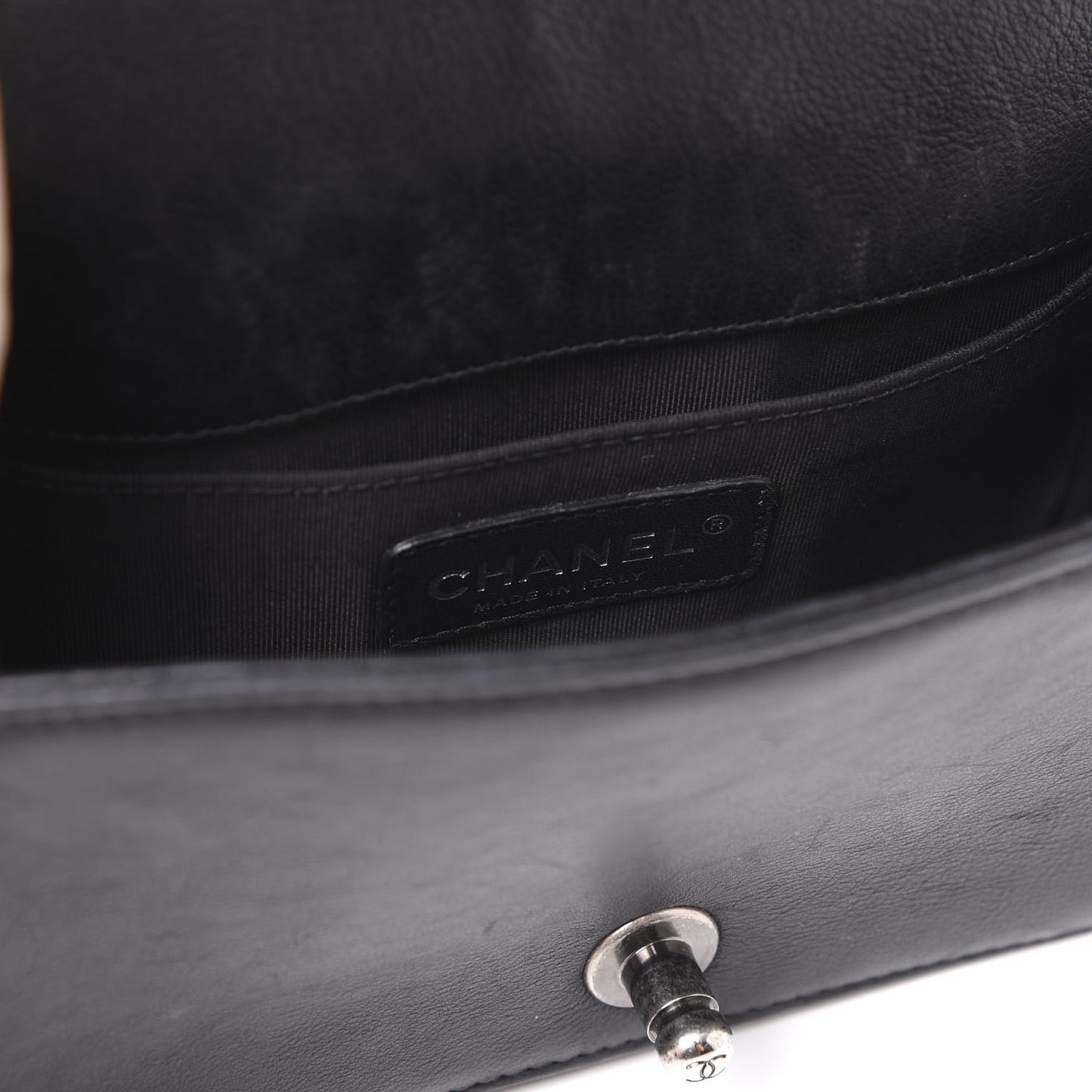 Calfskin Quilted Small Boy Flap Black
