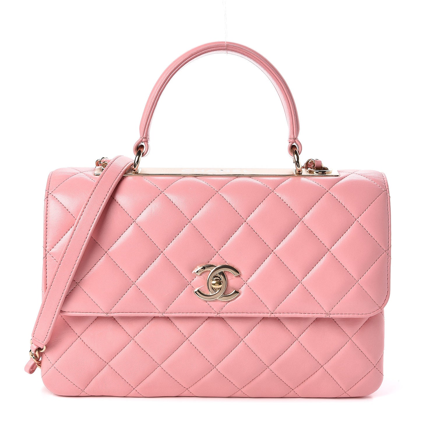 Lambskin Quilted Medium Trendy CC Flap Dual Handle Bag Pink