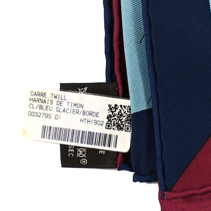 Hermes Silk Harnais De Timon Scarf 90 Bleu Glacier Bordeaux 3 of 4