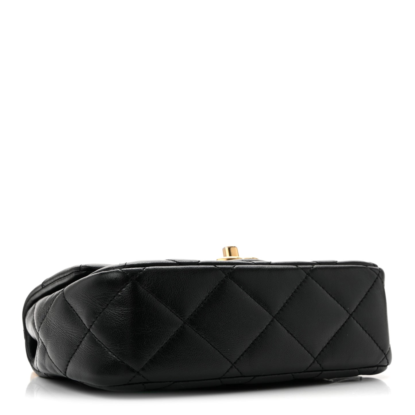 Shiny Lambskin Quilted Mini Sweetheart Flap Black