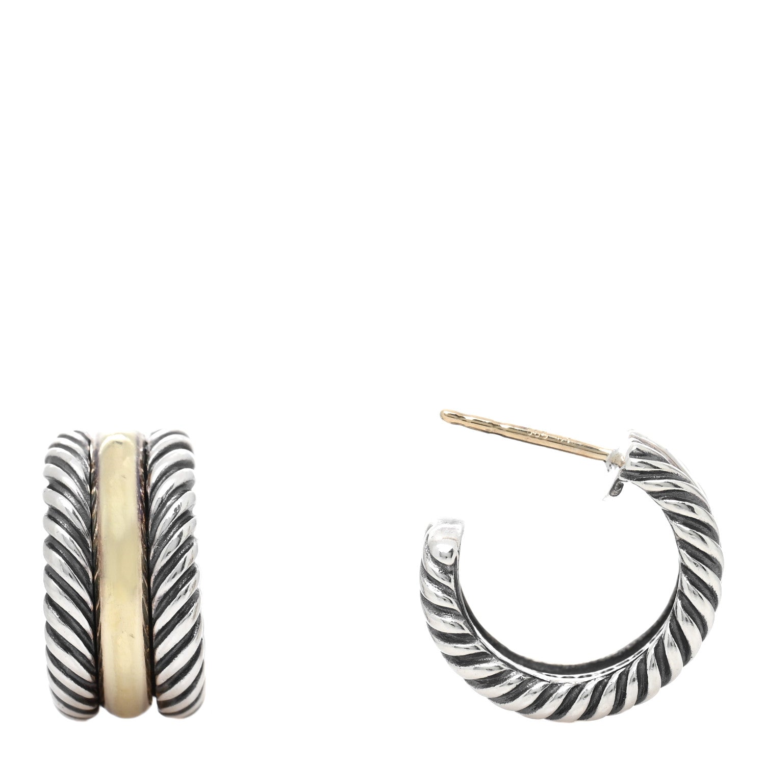 David Yurman Sterling Silver 14K Yellow Gold 16mm Cable Classics Hoop Earrings 1 of 4