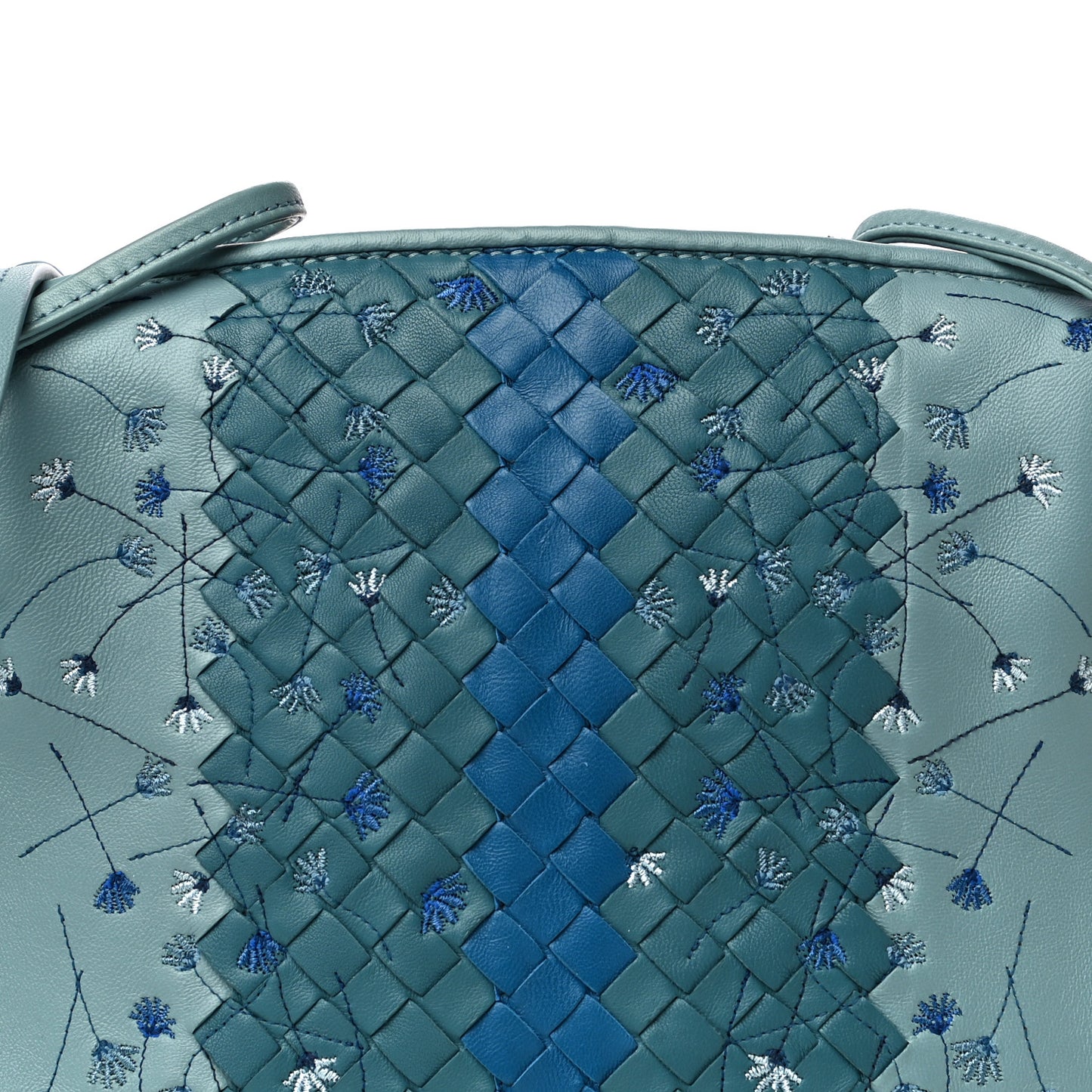 Nappa Intrecciato Floral Embroidered Pillow Crossbody Messenger Blue