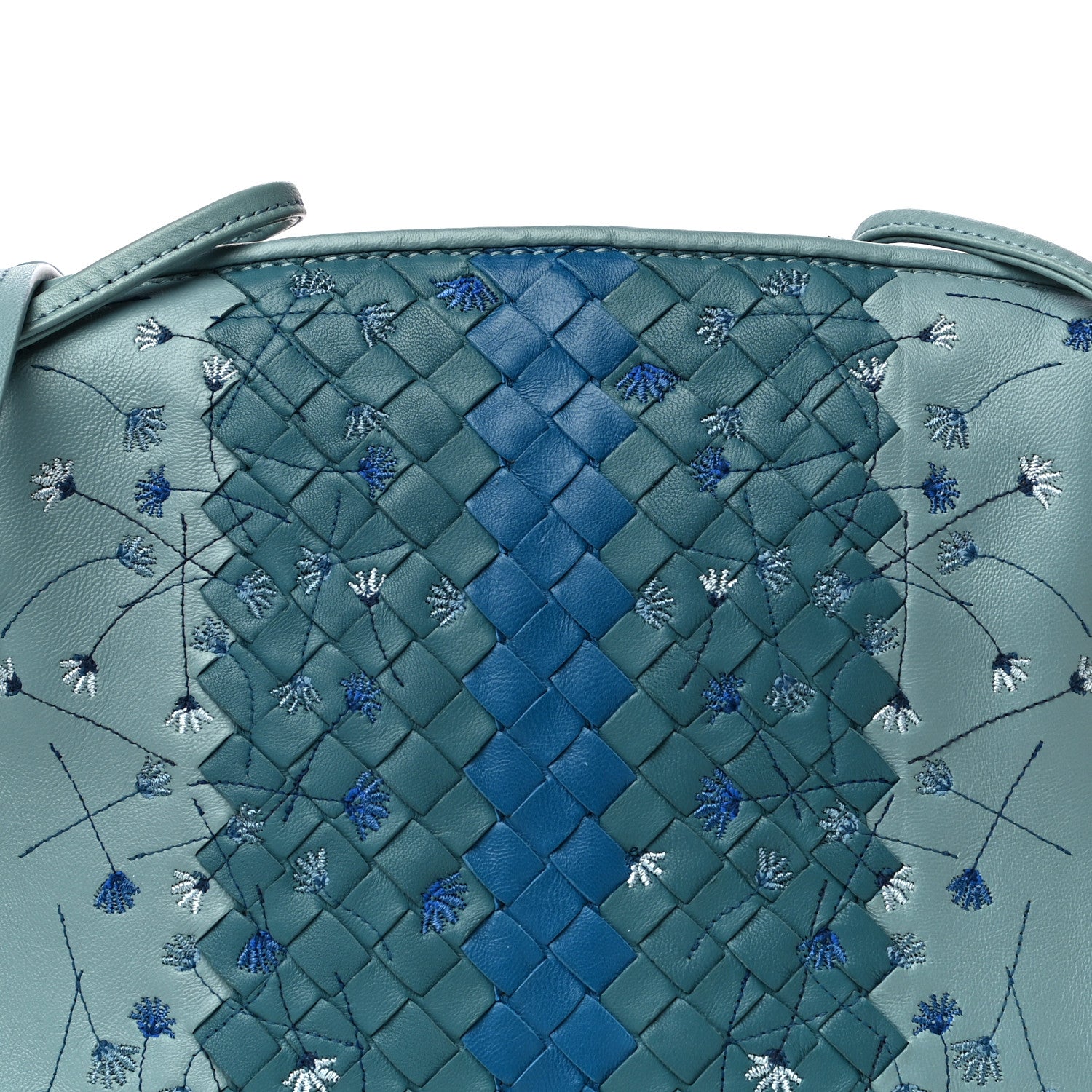 Bottega Veneta Nappa Intrecciato Floral Embroidered Pillow Crossbody Messenger Blue 7 of 9
