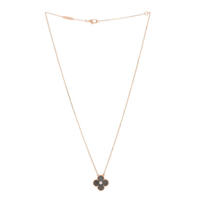 Van Cleef & Arpels 18K Rose Gold Diamond Silver Obsidian Vintage Alhambra Pendant Necklace 2 of 4