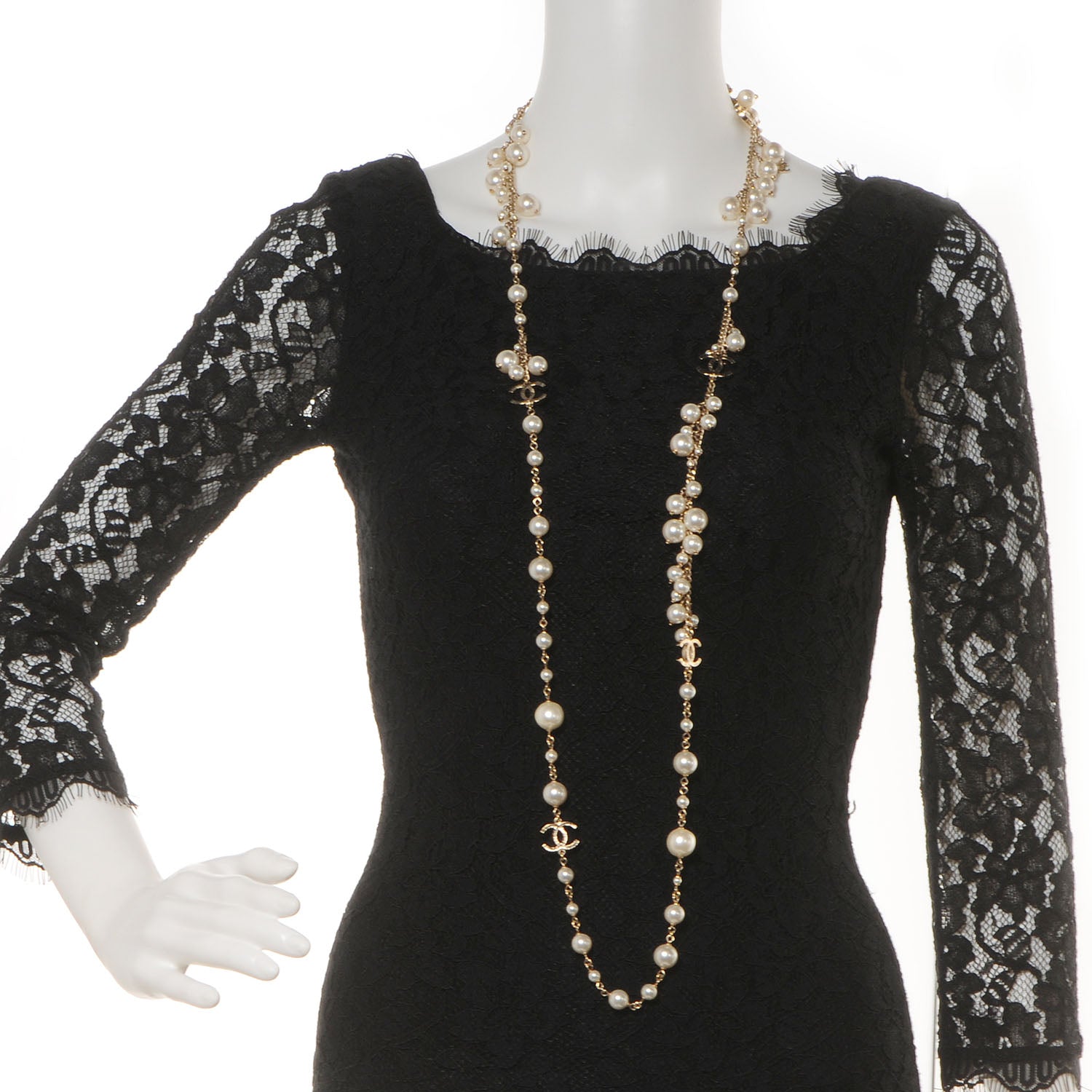 Chanel Classic CC Long Pearl Necklace Gold 3 of 7