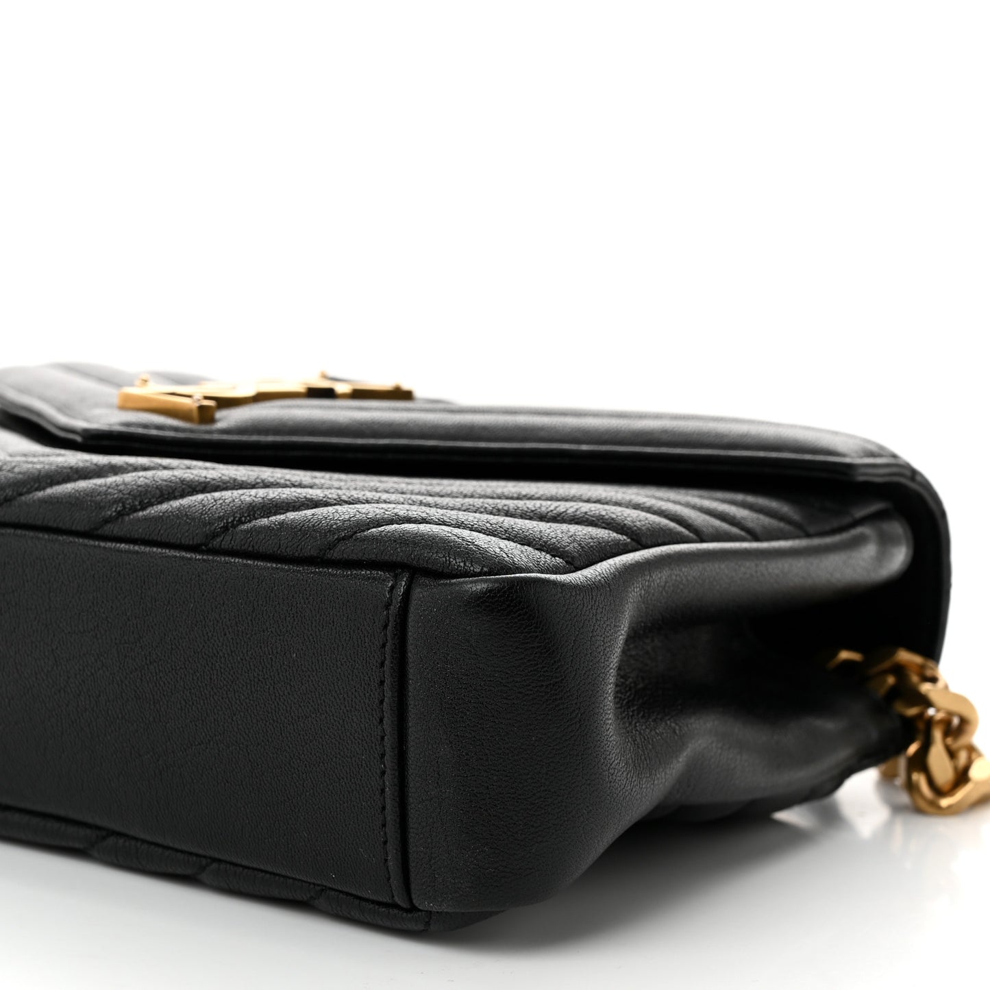 Sheepskin Matelasse Chevron Monogram Medium College Bag Black