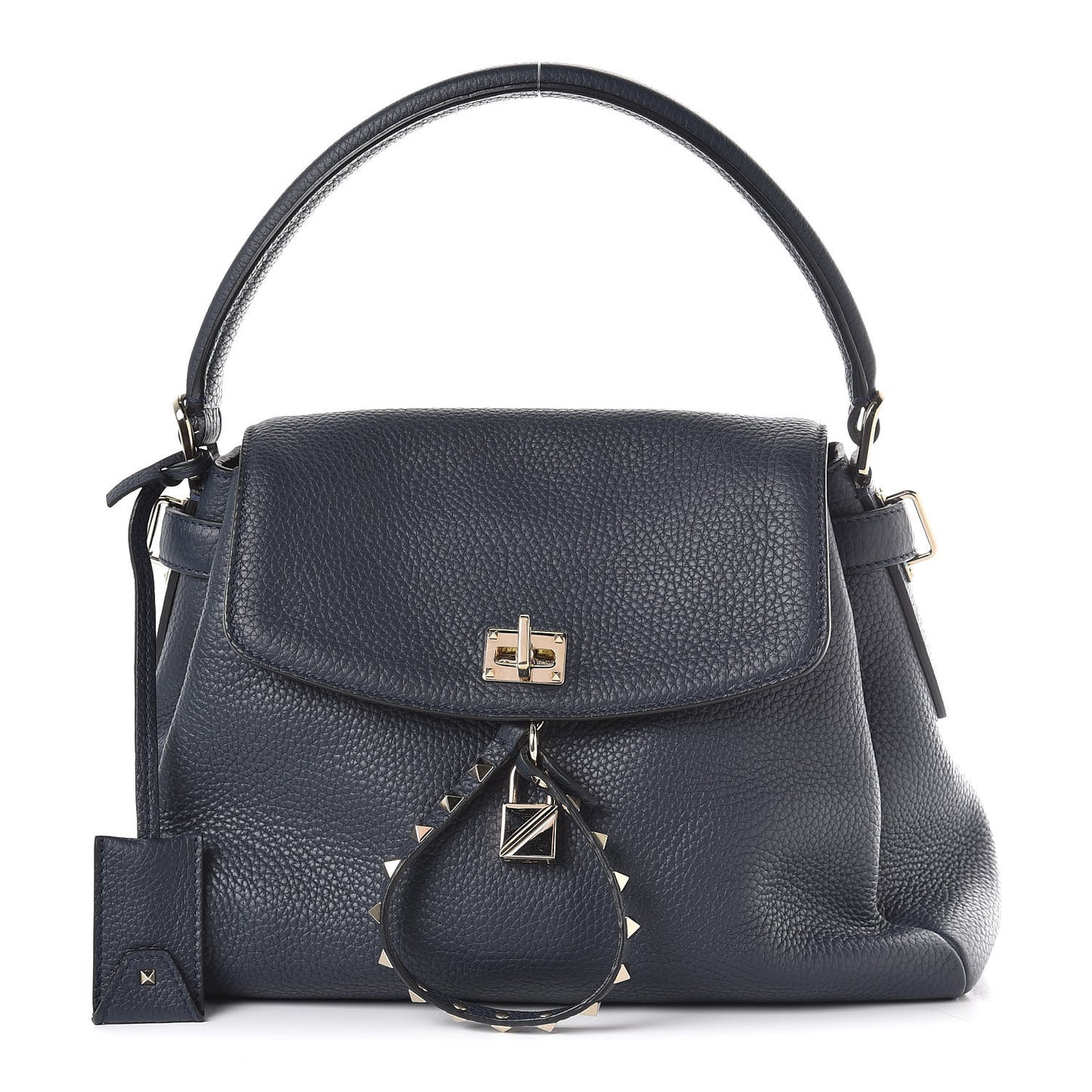 Grained Lagun Calfskin Rockstud Twiny Top Handle Bag Marine