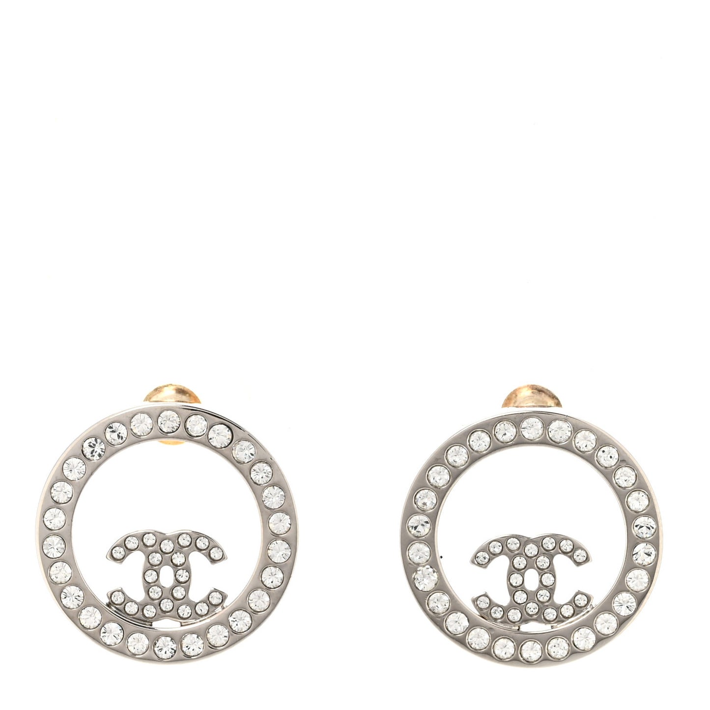 Crystal CC Round Earrings Silver