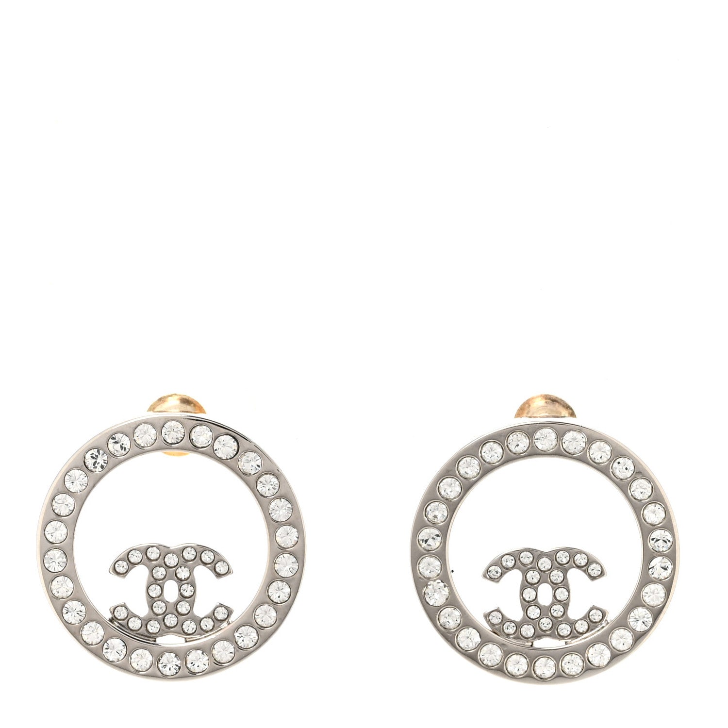 Chanel Crystal CC Round Earrings Silver 1 of 5