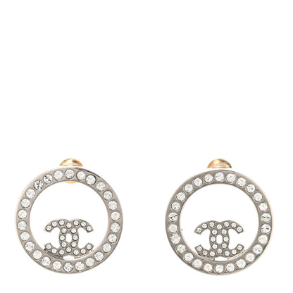 Chanel Crystal CC Round Earrings Silver 1 of 5