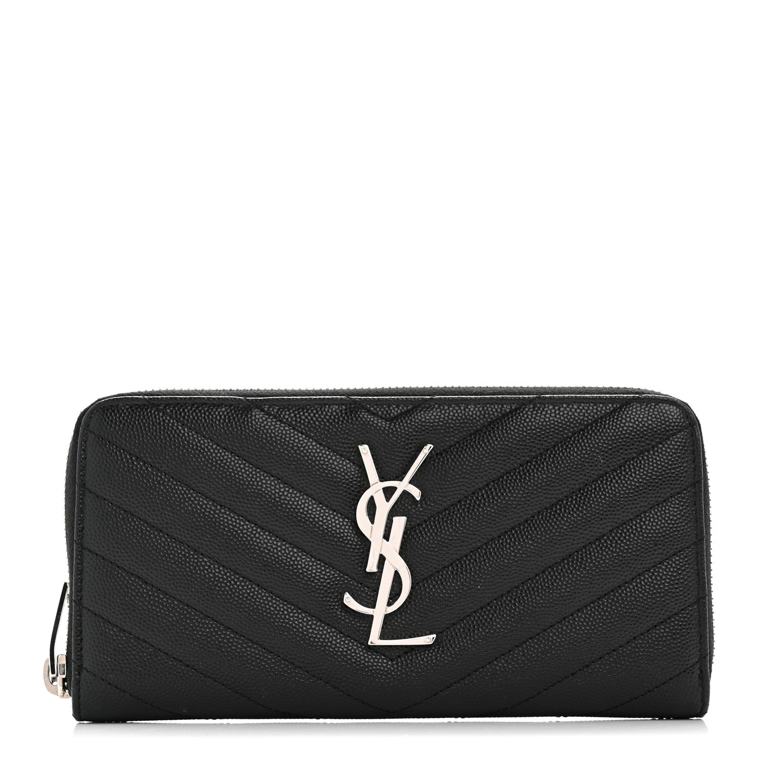 Saint Laurent Grain De Poudre Matelasse Chevron Monogram Zip Around Wallet Black 1 of 8