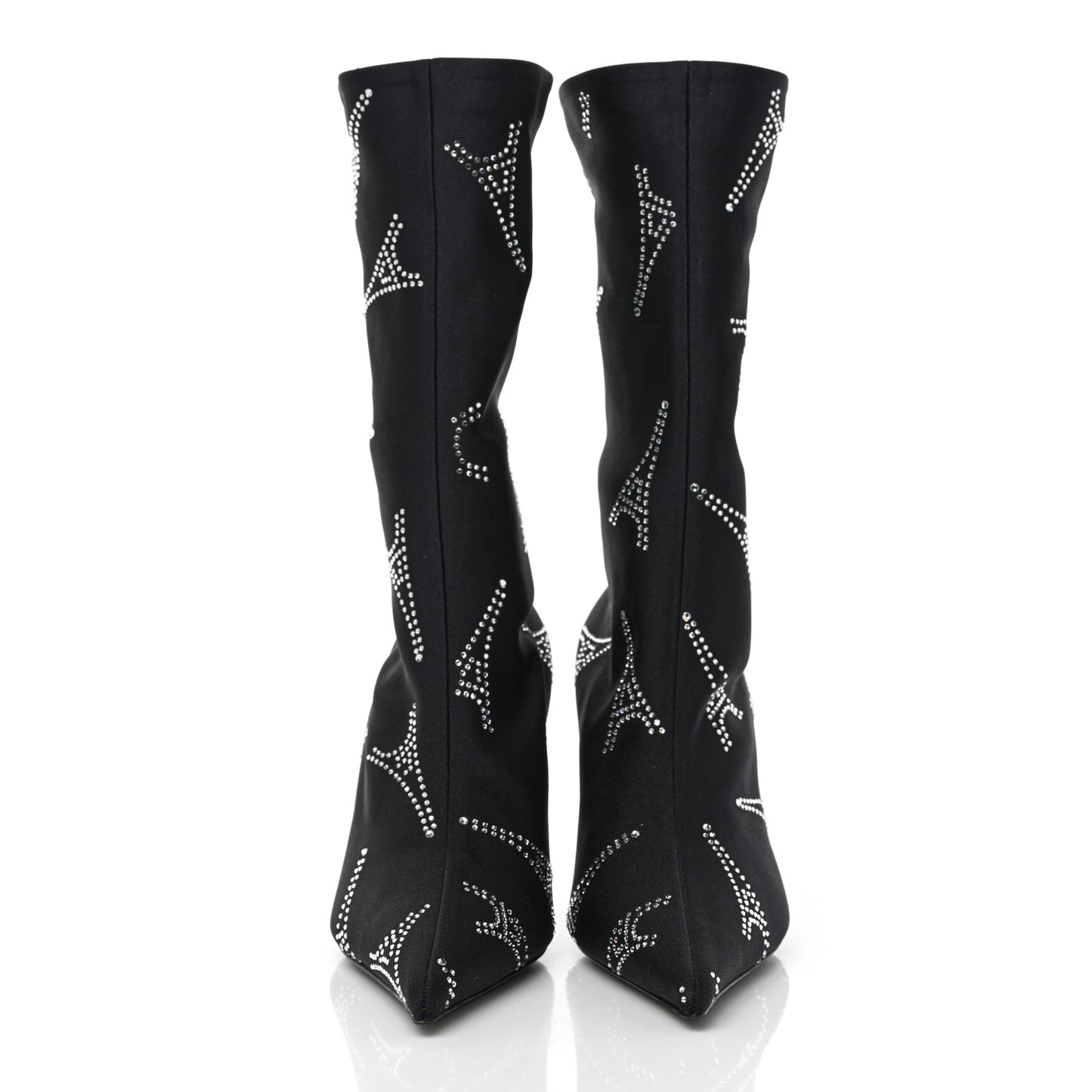 Spandex Crystal Eiffel Tower Print Extreme Pointed Toe Knife Ankle Boots 38 Black