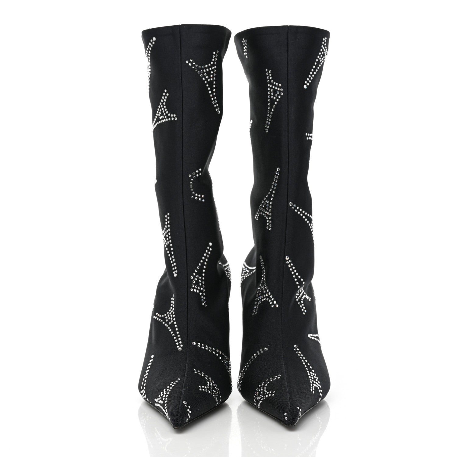 Balenciaga Spandex Crystal Eiffel Tower Print Extreme Pointed Toe Knife Ankle Boots 38 Black 2 of 6
