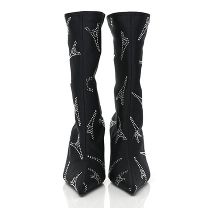 Balenciaga Spandex Crystal Eiffel Tower Print Extreme Pointed Toe Knife Ankle Boots 38 Black 2 of 6