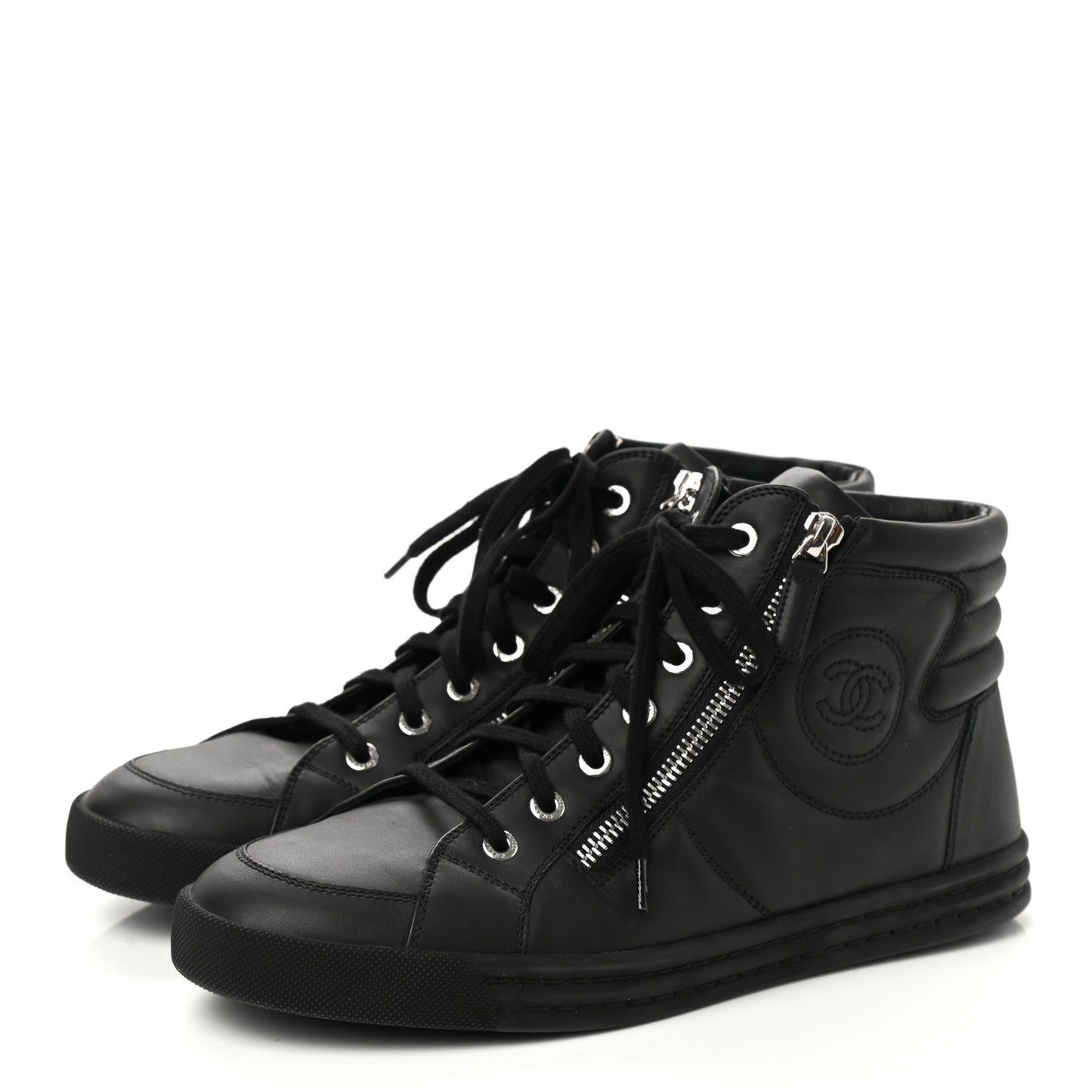 Calfskin Pearl High Top CC Sneakers 39.5 Black