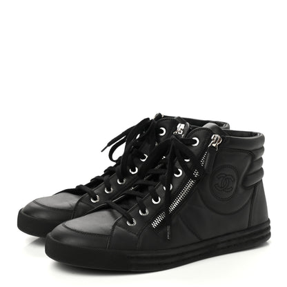 Chanel Calfskin Pearl High Top CC Sneakers 39.5 Black 3 of 8