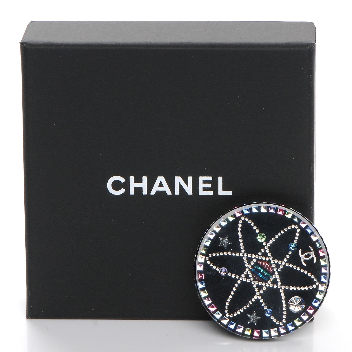 Chanel Glittered Resin Strass Brooch Black Pink 5 of 5