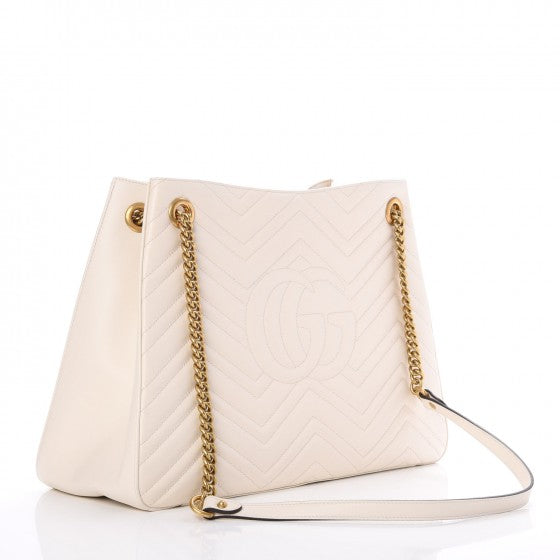 Calfskin Matelasse Medium GG Marmont Shoulder Tote Bag White