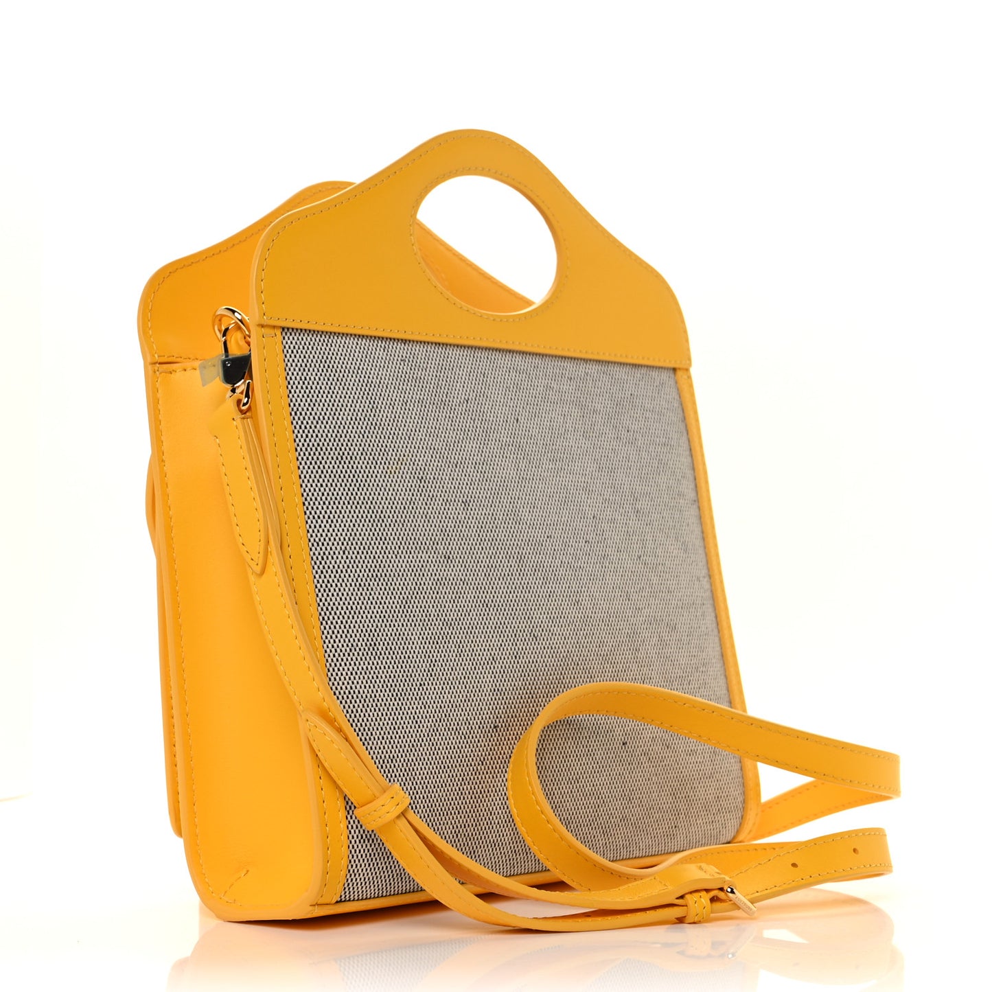 Canvas Smooth Calfskin Two Tone Mini Pocket Bag Black Deep Saffron