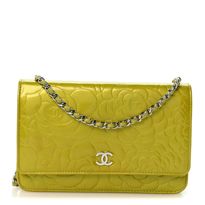 Chanel Patent Camellia Embossed Wallet on Chain WOC Green 1 of 14