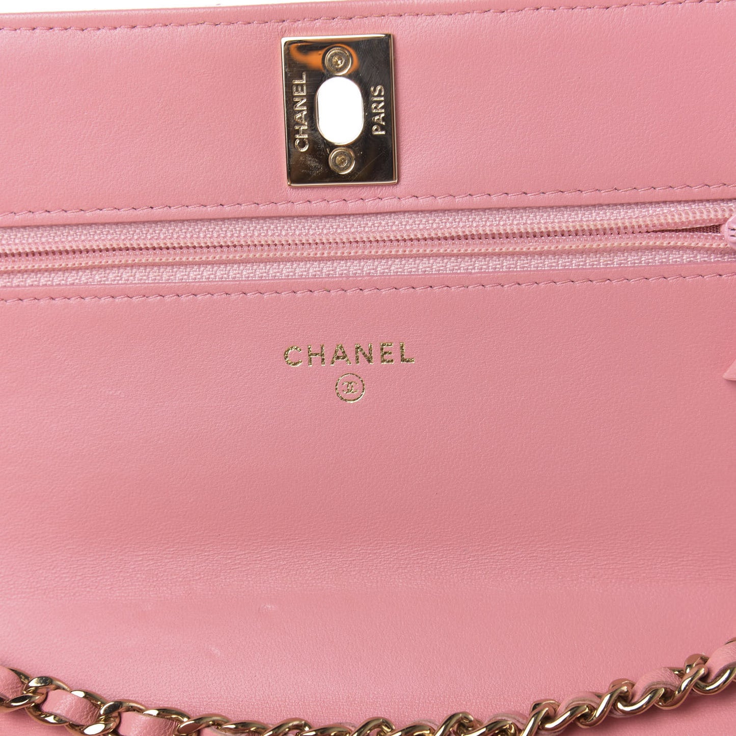 Lambskin Chevron Quilted Trendy CC Wallet On Chain WOC Pink