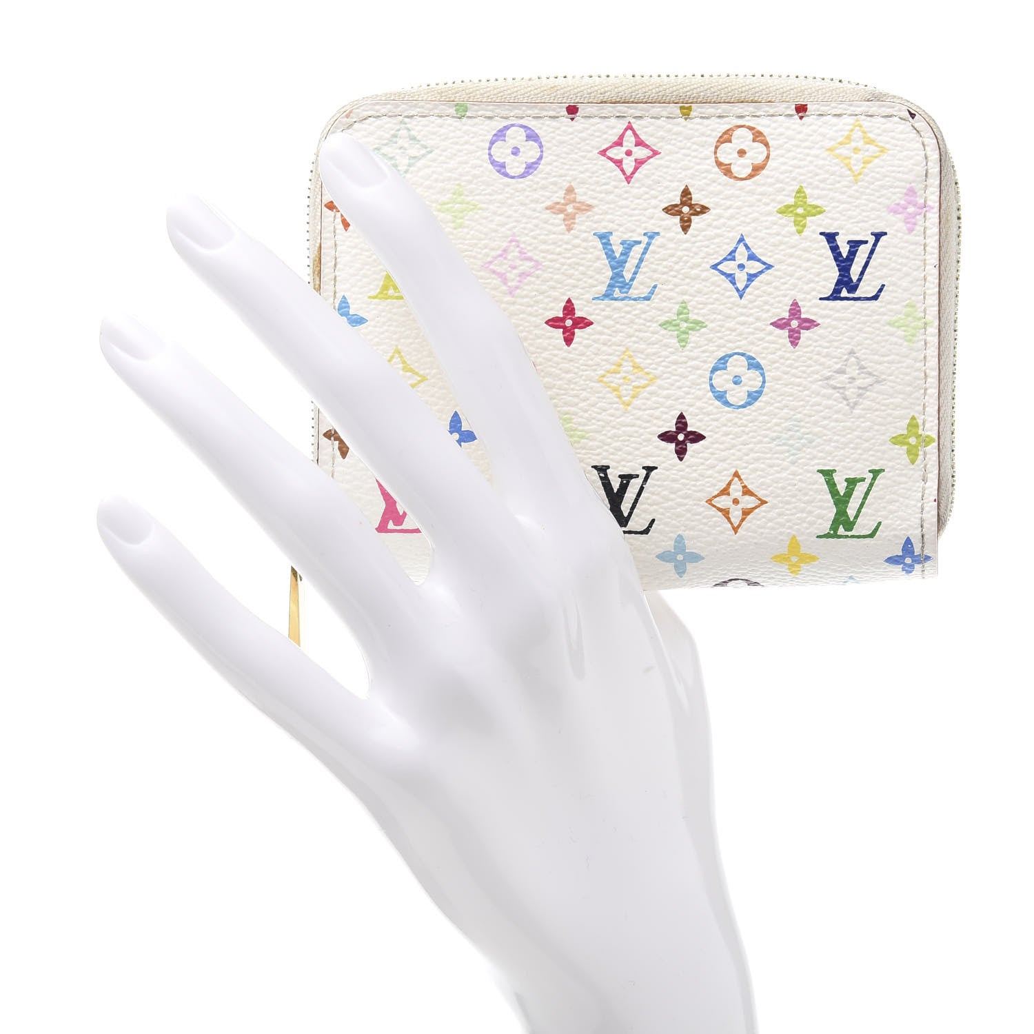 Louis Vuitton Monogram Multicolor Zippy Coin Purse Wallet White Litchi 2 of 9