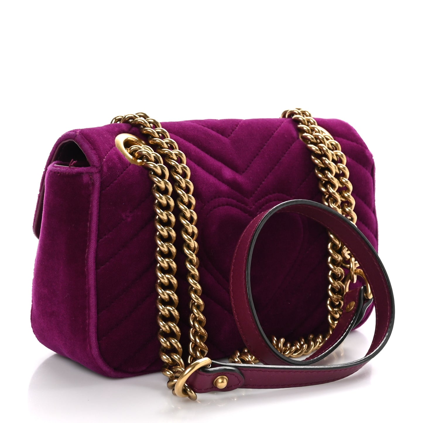 Velvet Matelasse Mini GG Marmont Shoulder Bag Fuchsia Violet Cyclamen