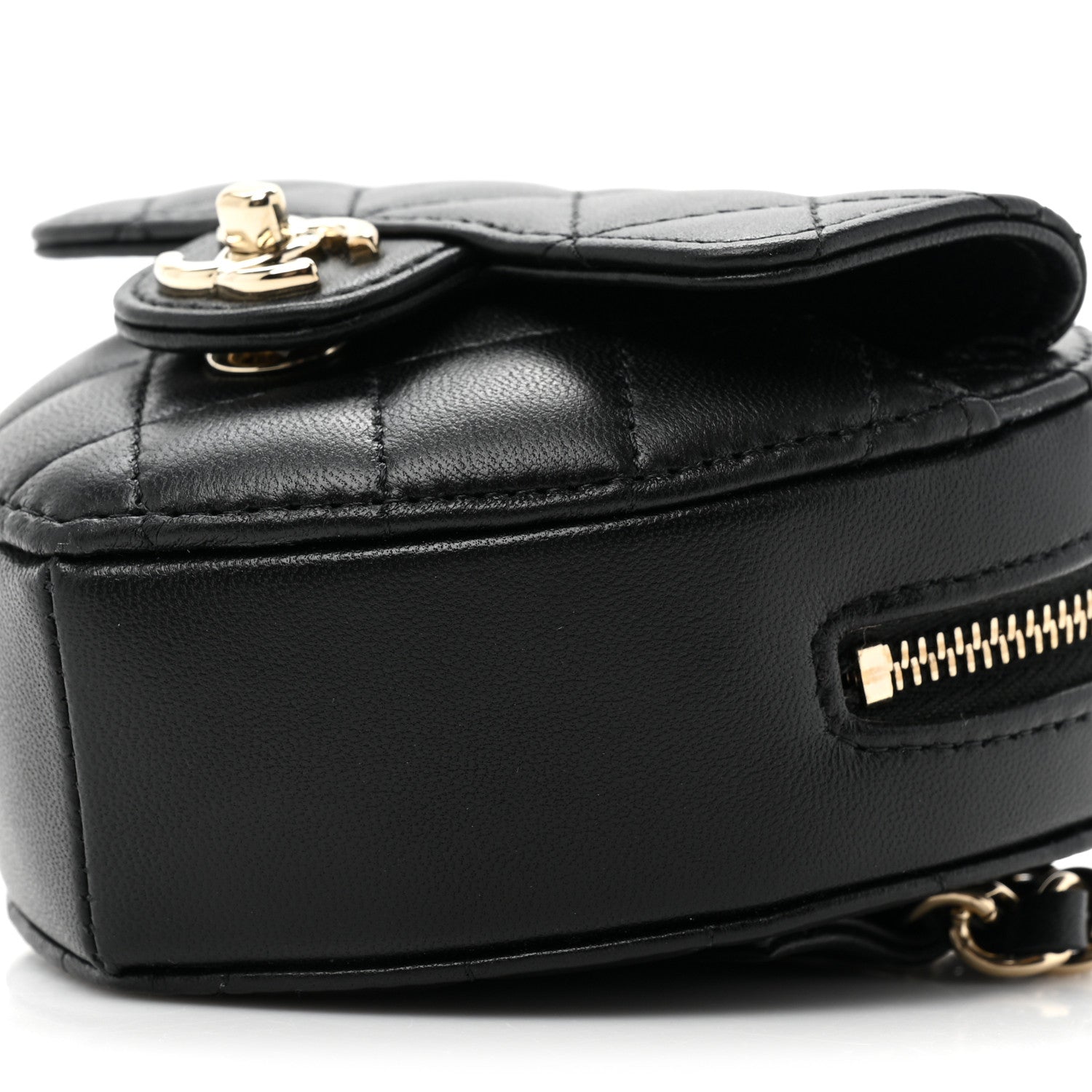 Chanel Lambskin Quilted CC In Love Heart Waist Belt Bag With Chain Black 8 of 9