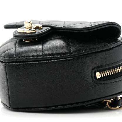 Chanel Lambskin Quilted CC In Love Heart Waist Belt Bag With Chain Black 8 of 9