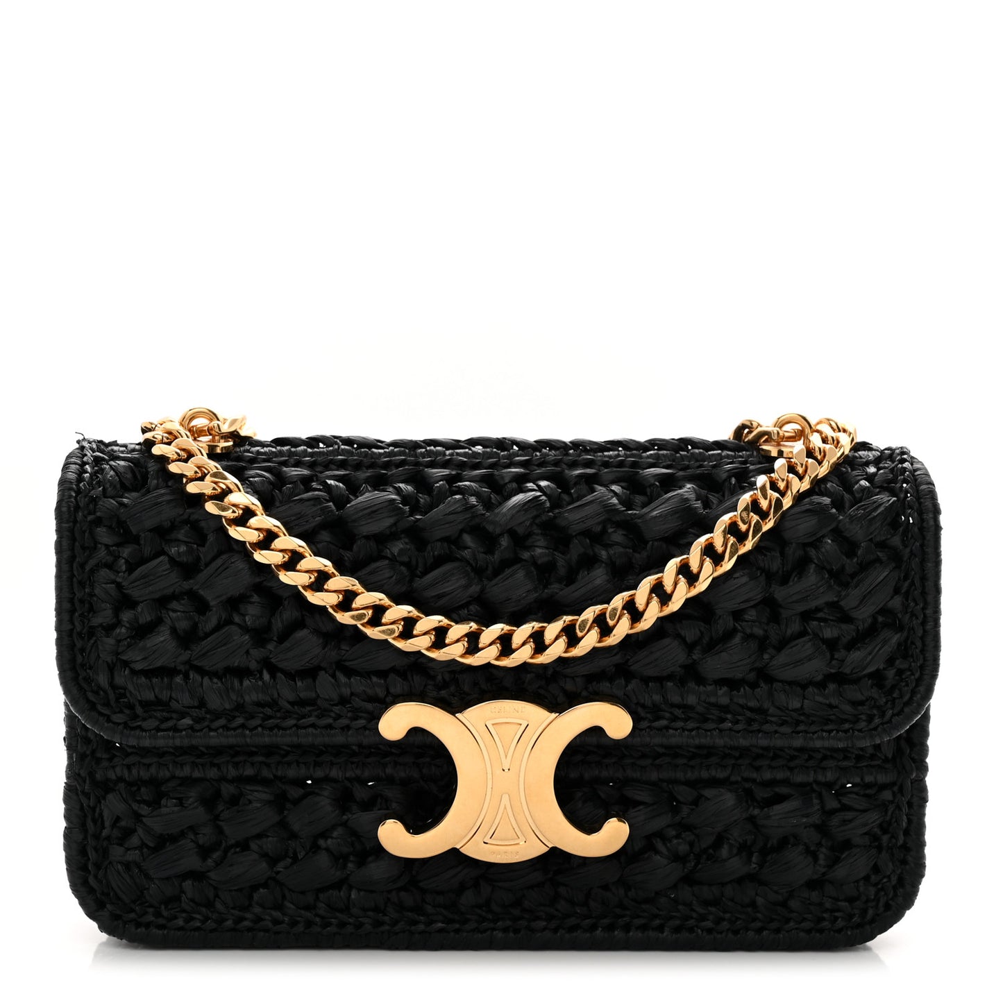 Raffia Effect Claude Chain Shoulder Bag Black