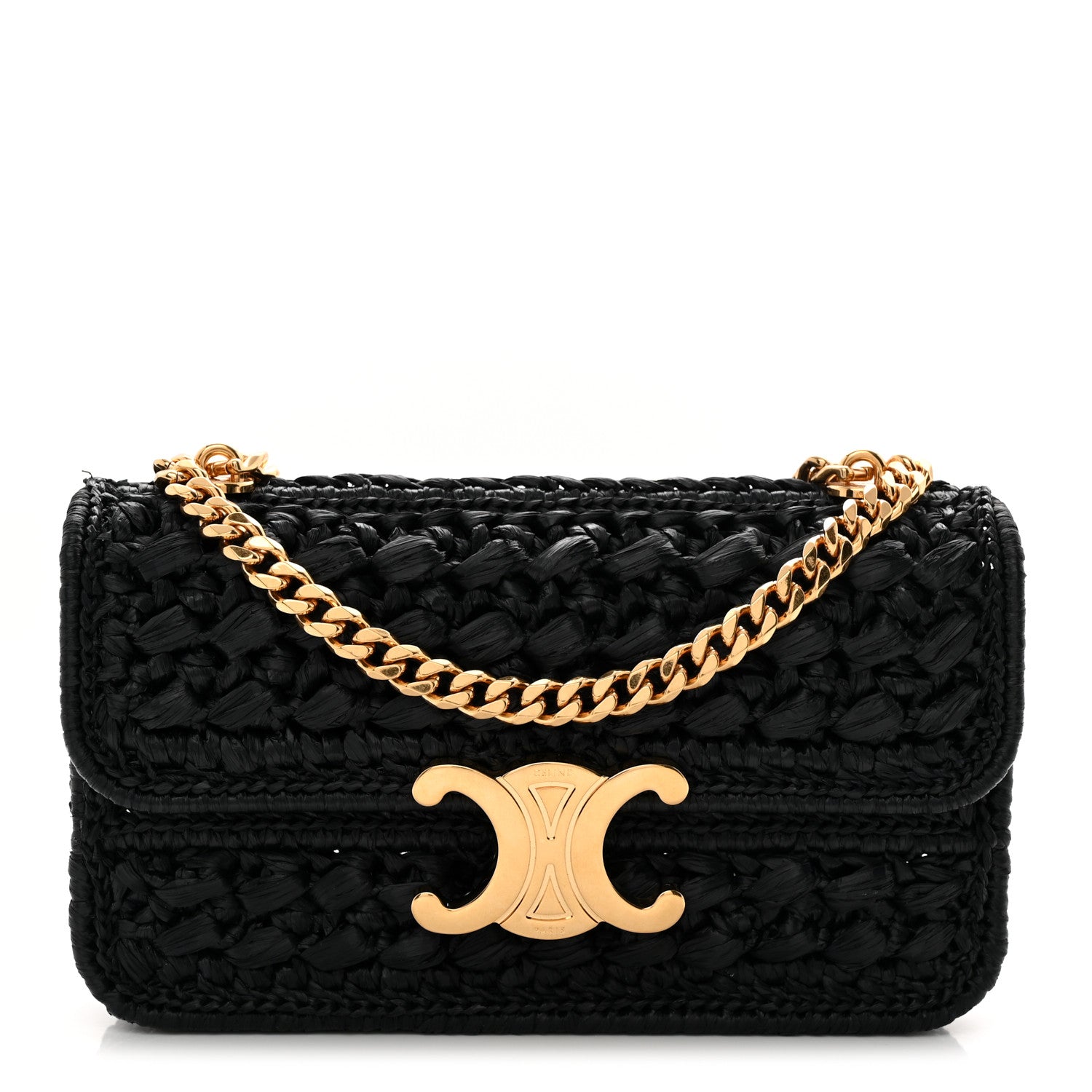 Celine Raffia Effect Claude Chain Shoulder Bag Black 1 of 10