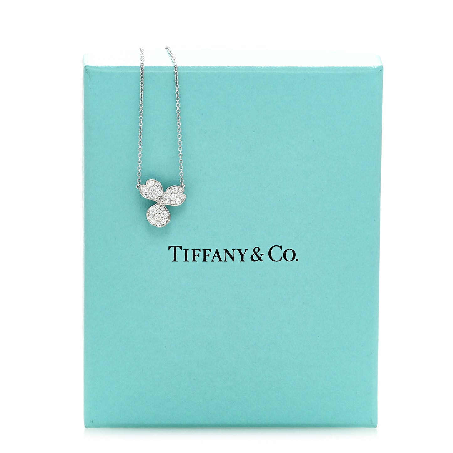 Platinum Diamond Paper Flowers Pave Pendant Necklace