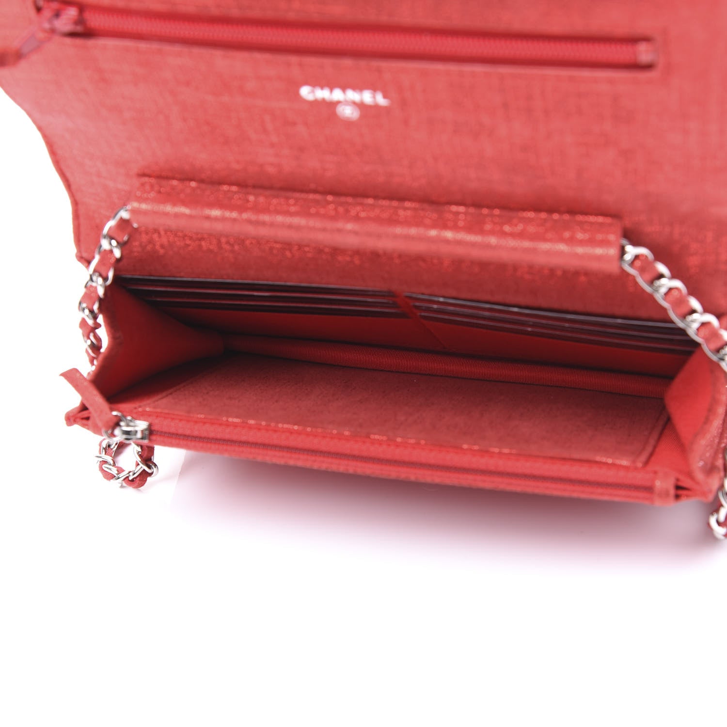 Chanel Metallic Iridescent Calfskin Wallet On Chain WOC Red 4 of 9