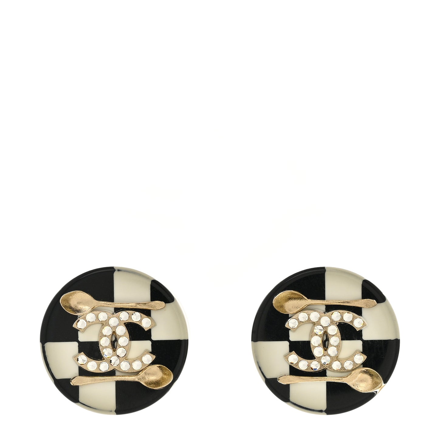 Crystal Resin Spoon Brasserie CC Stud Earrings Black White