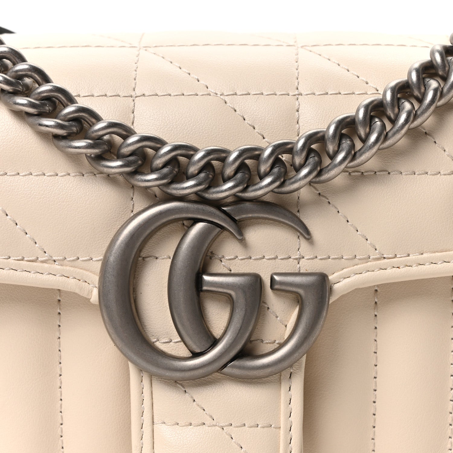 Gucci Calfskin Matelasse Aria Mini GG Marmont Shoulder Bag Mystic White 7 of 9