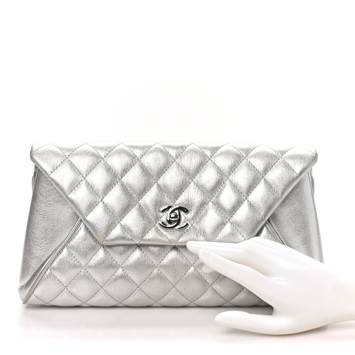 Metallic Calfskin Quilted Fold Up Again Clutch Silver