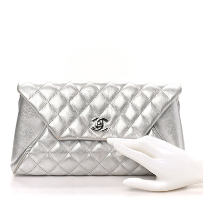 Chanel Metallic Calfskin Quilted Fold Up Again Clutch Silver 2 of 8