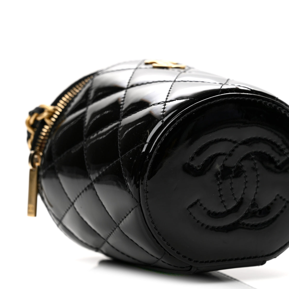 Patent Quilted Afternoon Tea Top Handle Vanity Case With Chain Black
