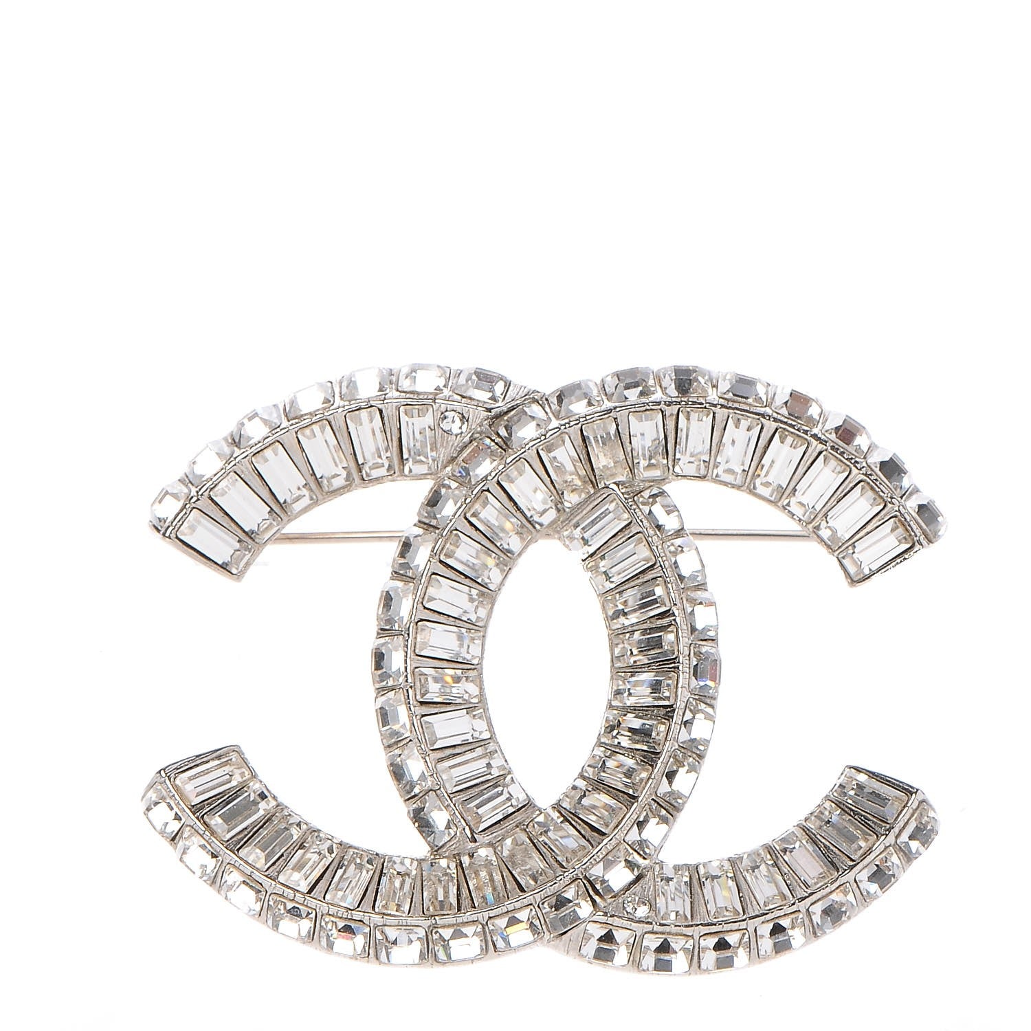 Chanel Baguette Crystal CC Brooch Silver 1 of 5
