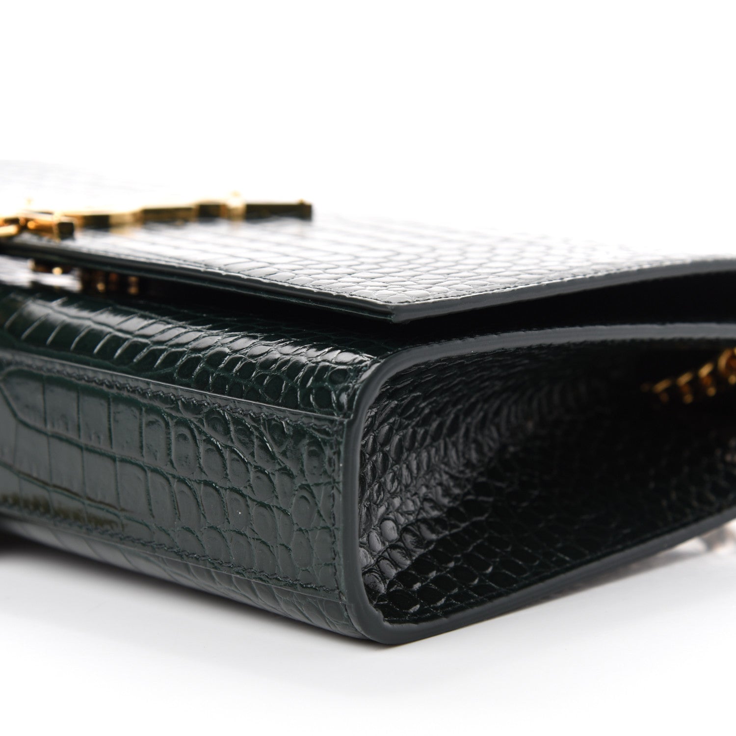 Saint Laurent Calfskin Crocodile Embossed Medium Classic Monogram Kate Tassel Satchel Dark Green 7 of 10