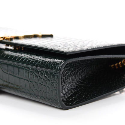 Saint Laurent Calfskin Crocodile Embossed Medium Classic Monogram Kate Tassel Satchel Dark Green 7 of 10